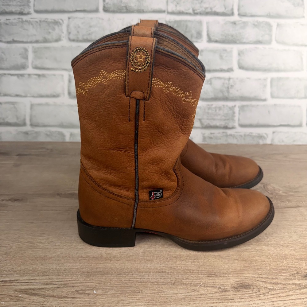 Justin Cowboy Boots Leather Tan Boys 6C